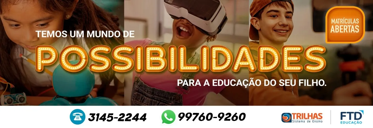 Temos um mundo de possibilidades para a educação do seu filho – matrículas abertas no Colégio Machado de Assis: 3145-2244 e WhatsApp 99760-9260